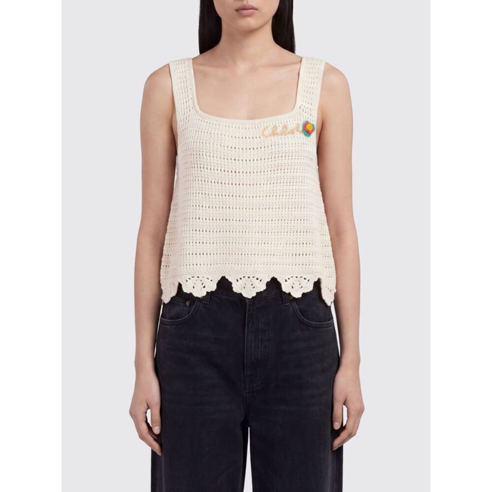 Chloe Women Chloe Off-The-Shoulder Crochet Top In Cotton With Square Neck